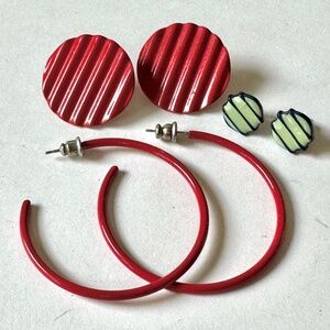 Retro Reds, Stripes, Ruffles Earrings, set of 3 pairs